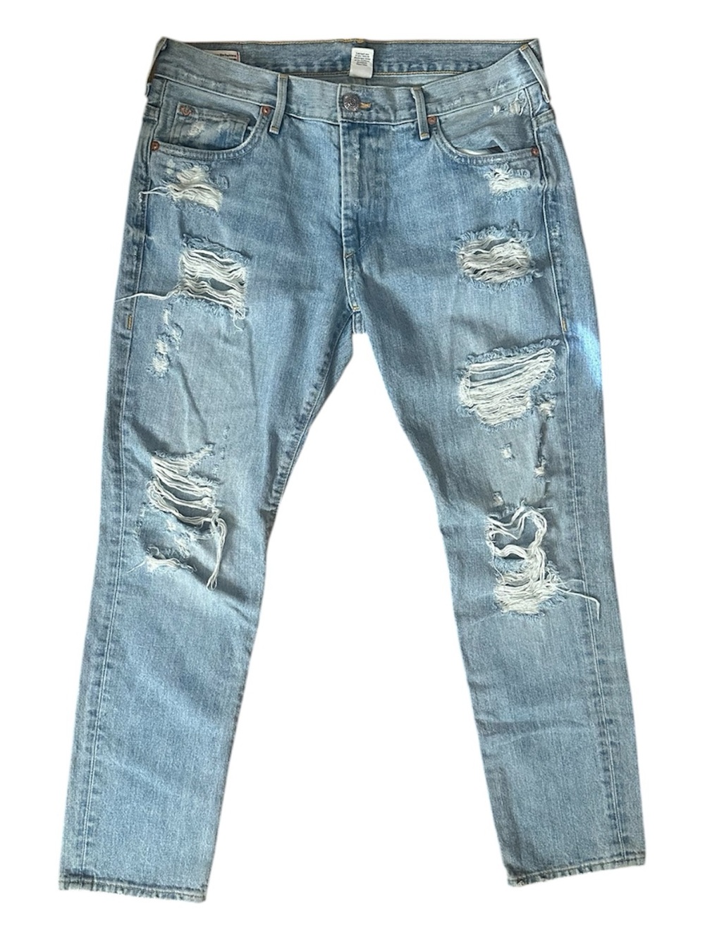 True Religion Audrey Mid Rise Slim Boyfriend Light Blue Distressed Denim Jeans